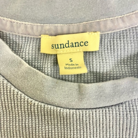 Sundance Crewneck Thermal Size S Velvet Trim Metal Button Cuff Light Blue - Picture 3 of 6